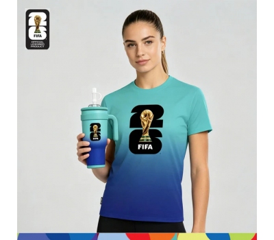 FIFA World Cup 2026™ Unisex Dry-Fit Jersey Turquoise-Blue Gradient + FIFA World Cup 2026™ Double Wall Vacuum Tumbler 900ml (Mint Green & Blue) (MY ONLY)